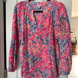 Lilly Pulitzer Silk Pink and Blue Floral Blouse